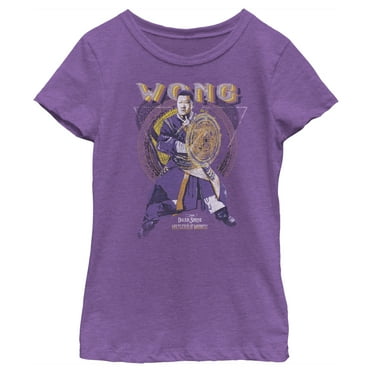 Girl's Marvel Doctor Strange in the Multiverse of Madness Distressed Wong  Graphic Tee Purple Berry Medium