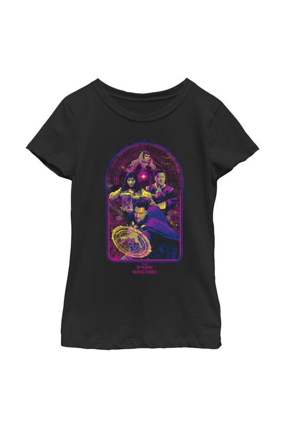 Girl's Marvel Doctor Strange in the Multiverse of Madness Neon Group Shot Graphic Tee Black Small