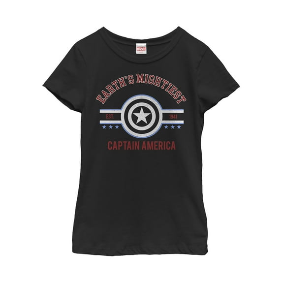 Girl's Marvel Earth's Mightiest Captain America Graphic Tee Black Large