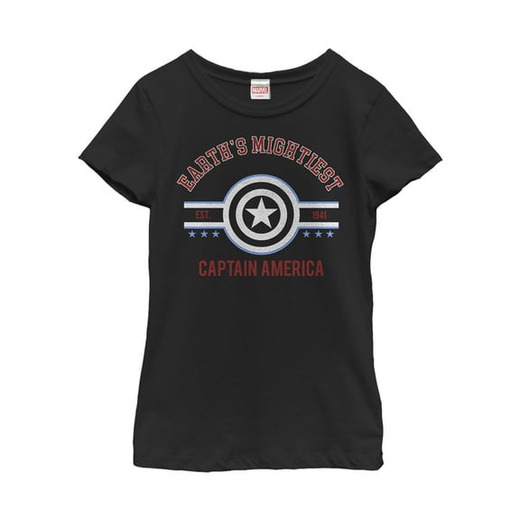 Girl's Marvel Earth's Mightiest Captain America  Graphic Tee Black X Small