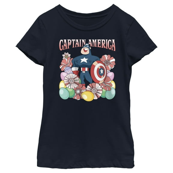 Girl's Marvel Easter Egg Hunt Superhero Graphic Tee Navy Blue Medium