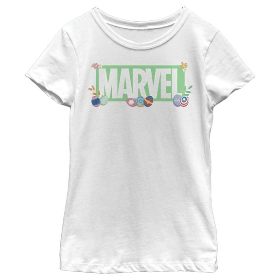 Girl's Marvel Easter Themed Logo  Graphic Tee White Small