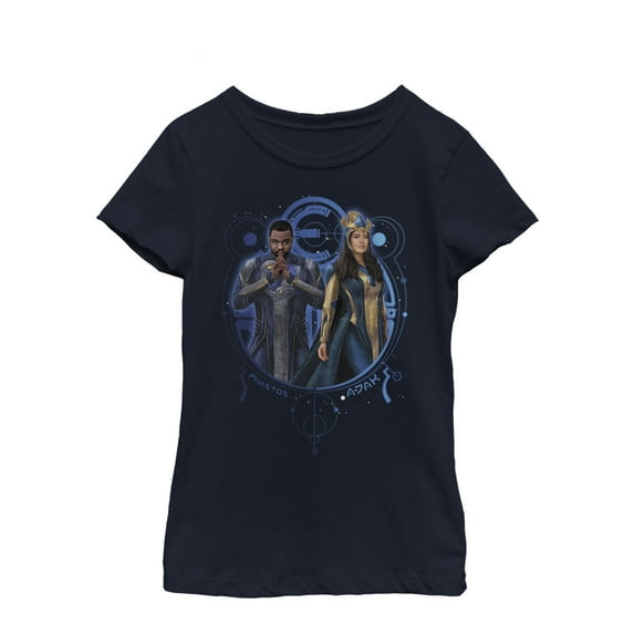 Girl's Marvel Eternals Phastos and Ajak Duo Graphic Tee Navy Blue X Small