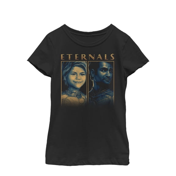 Girl's Marvel Eternals Sprite and Kingo  Graphic Tee Black Medium