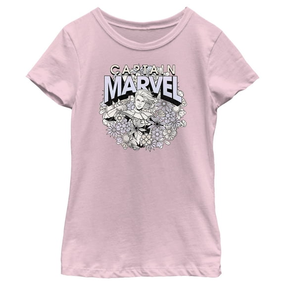 Girl's Marvel Floral Carol Danvers  Graphic Tee Light Pink X Large
