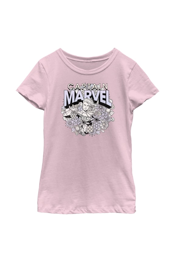 Girl's Marvel Floral Carol Danvers Graphic Tee Light Pink X Large