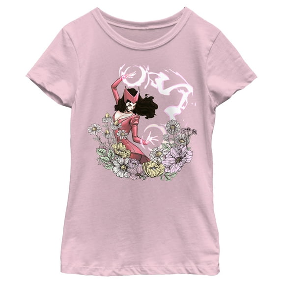 Girl's Marvel Floral Scarlet Witch Graphic Tee Light Pink Large