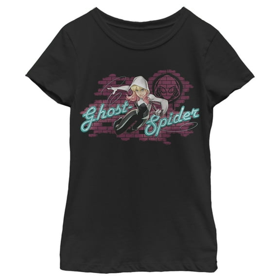 Girl's Marvel Ghost-Spider Logo  Graphic Tee Black Small