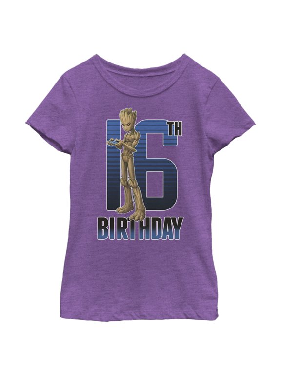 Girl's Marvel Groot 16th Birthday Graphic Tee Purple Berry Small