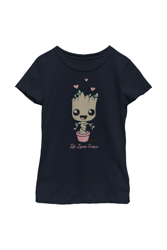 Girl's Marvel Groot Let Love Grow Graphic Tee Navy Blue Large