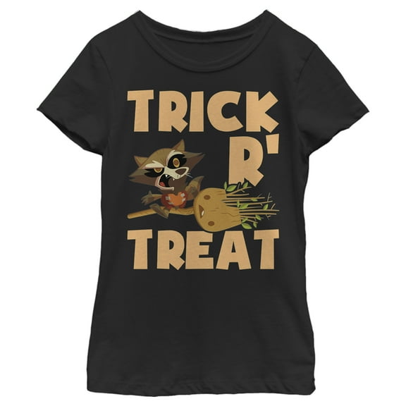 Girl's Marvel Guardians of the Galaxy Rocket and Groot Trick R' Treat  Graphic Tee Black Large