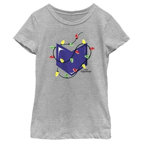 Girl's Marvel Hawkeye Arrow Icon Christmas Lights  Graphic Tee Athletic Heather X Large