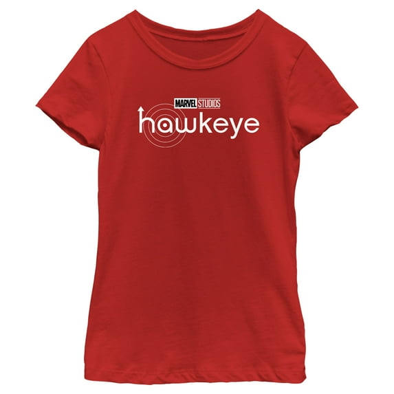 Girl's Marvel Hawkeye Black Logo Graphic Tee Red Medium