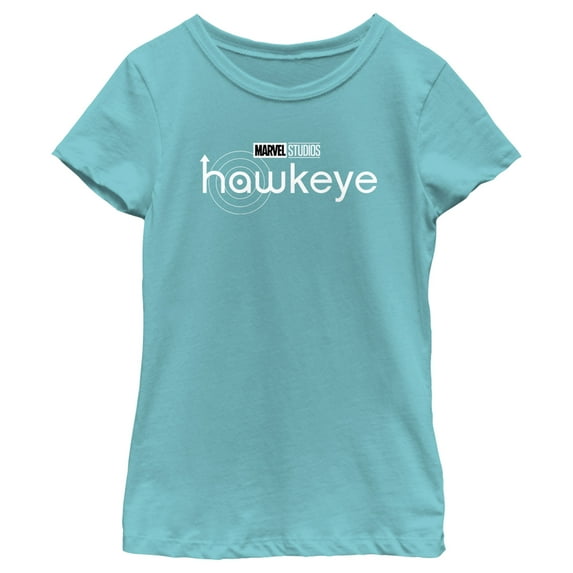 Girl's Marvel Hawkeye Black Logo Graphic Tee Tahiti Blue X Large