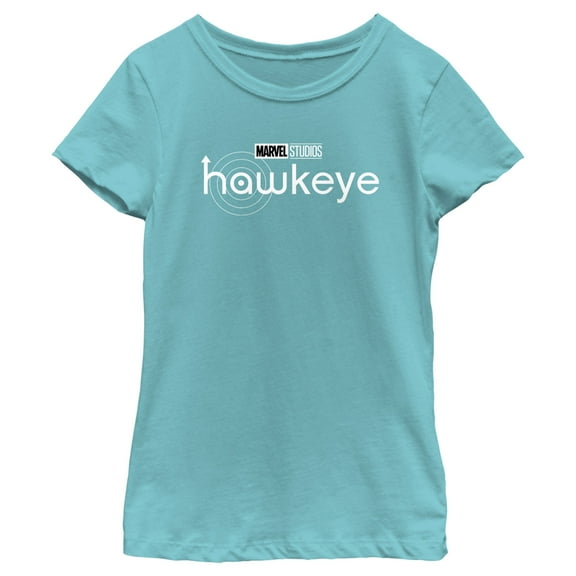 Girl's Marvel Hawkeye Black Logo  Graphic Tee Tahiti Blue X Small