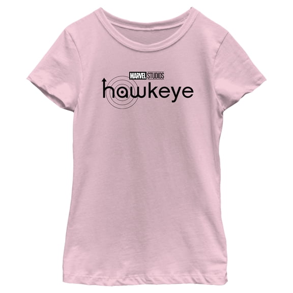 Girl's Marvel Hawkeye Black and White Logo Graphic Tee Light Pink X Small