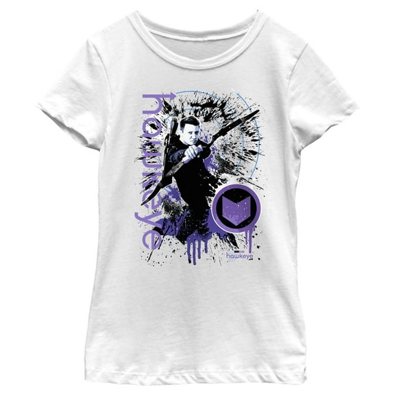 Girl's Marvel Hawkeye Clint Barton Bow Ready Paint Splatter  Graphic Tee White Small