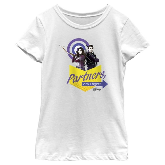 Girl's Marvel Hawkeye Partners, Am I Right? Graphic Tee White X Large