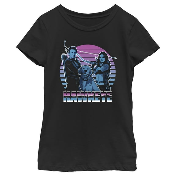 Girl's Marvel Hawkeye Partners and Family Retro Graphic Tee Black Small