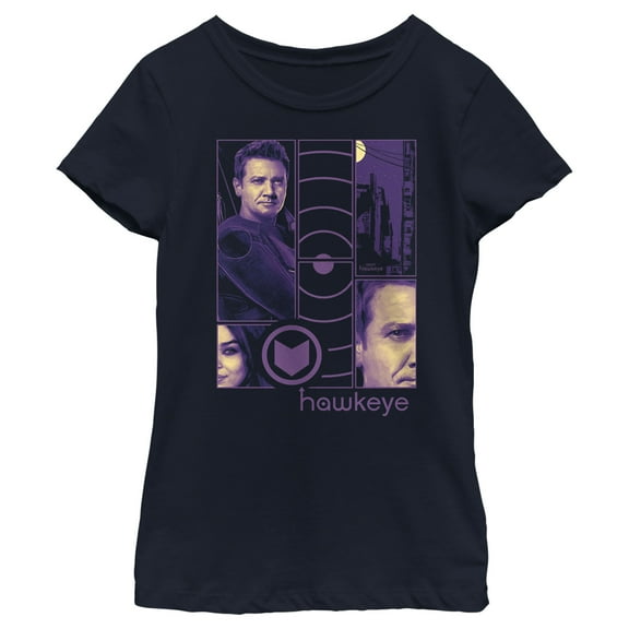 Girl's Marvel Hawkeye Purple Panels Graphic Tee Navy Blue Small