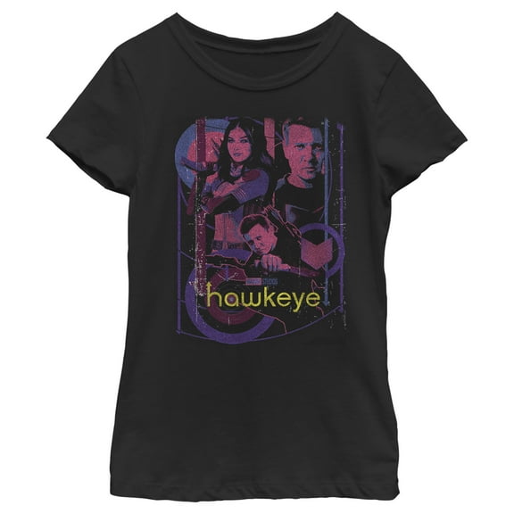 Girl's Marvel Hawkeye and Kate Bishop Distressed  Graphic Tee Black Large