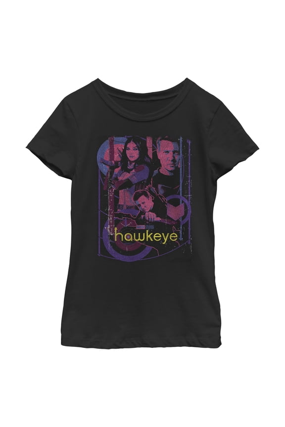 Girl's Marvel Hawkeye and Kate Bishop Distressed Graphic Tee Black Small
