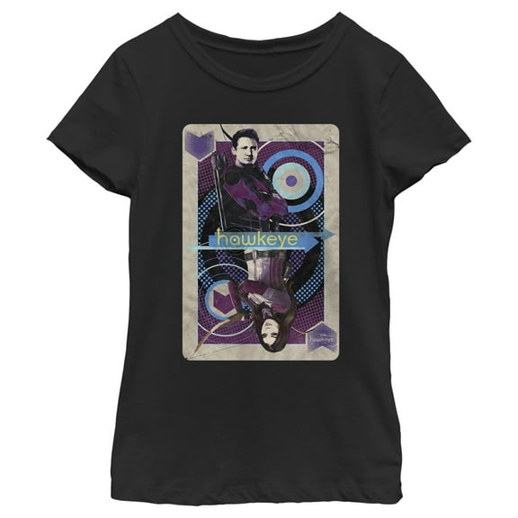 Girl's Marvel Hawkeye and Kate Bishop Playing Card  Graphic Tee Black X Large