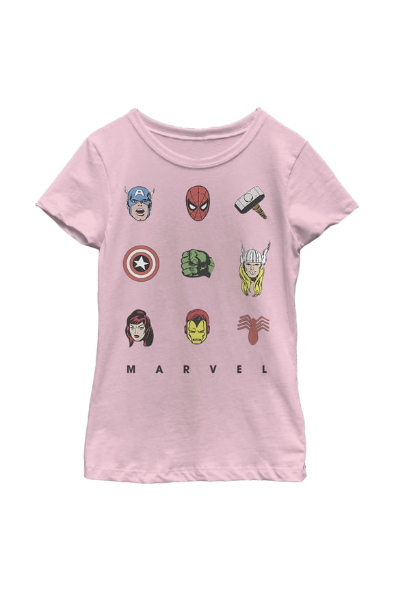Girl's Marvel Hero Face Tic-Tac-Toe  Graphic Tee Light Pink Large