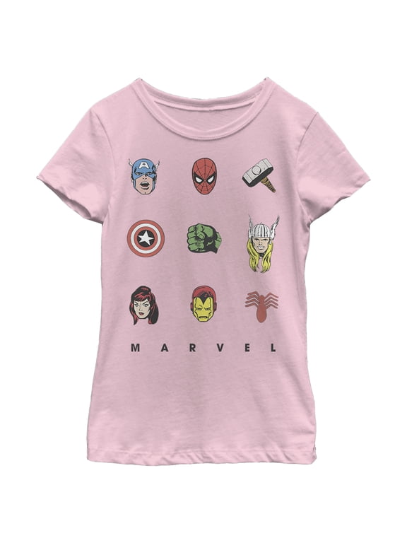 Girl's Marvel Hero Face Tic-Tac-Toe Graphic Tee Light Pink Medium
