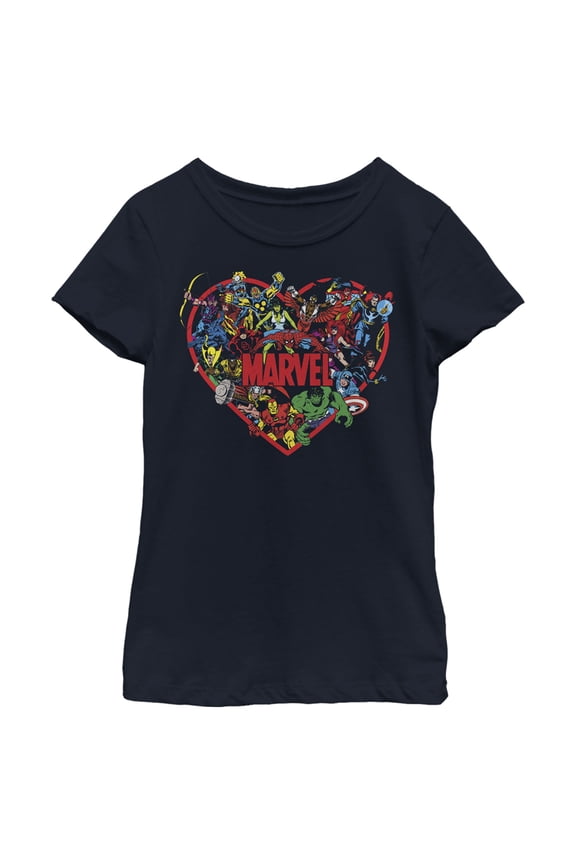 Girl's Marvel Hero Heart Graphic Tee Navy Blue Large
