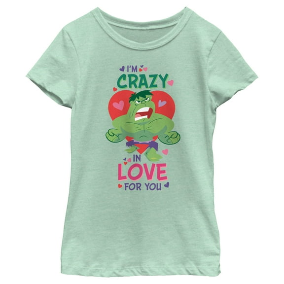 Girl's Marvel Hulk Crazy in Love  Graphic Tee Mint Large