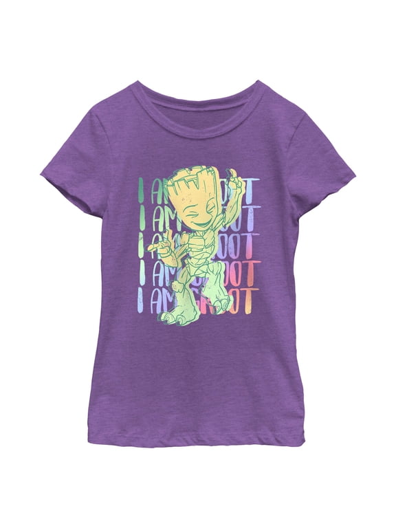 Girl's Marvel: I Am Groot Rainbow Quote Dance Graphic T-Shirt