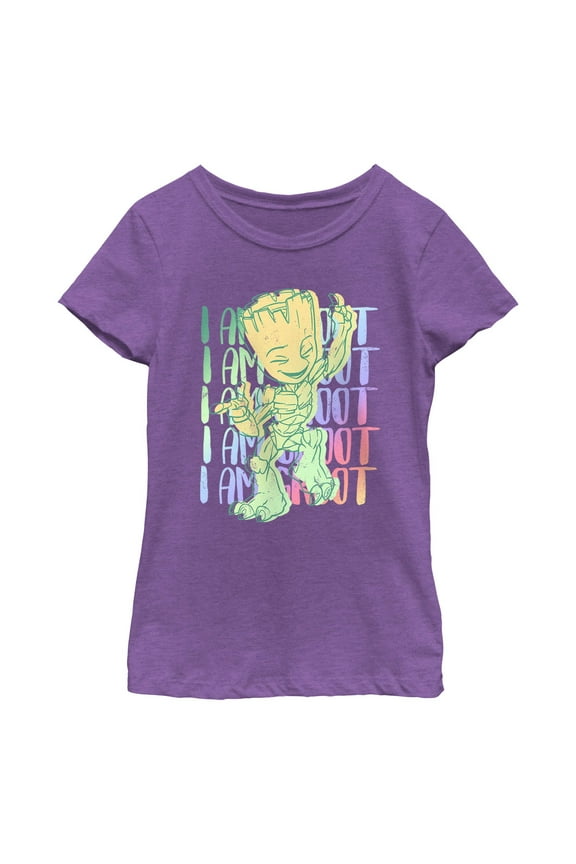 Girl's Marvel: I Am Groot Rainbow Quote Dance Graphic T-Shirt