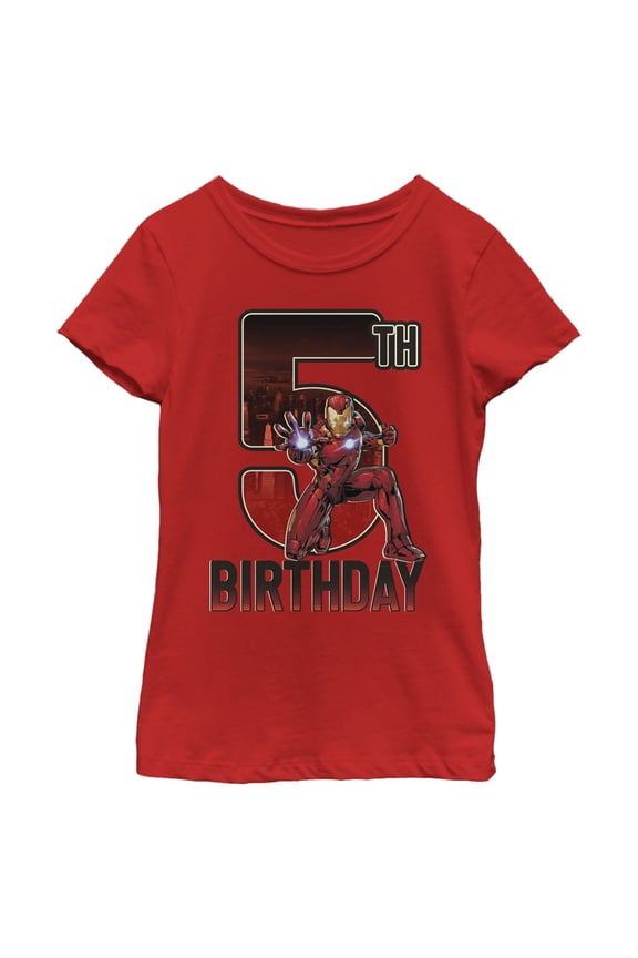 Girl's Marvel Iron Man 5th Birthday Action Pose  Graphic Tee Red X Small