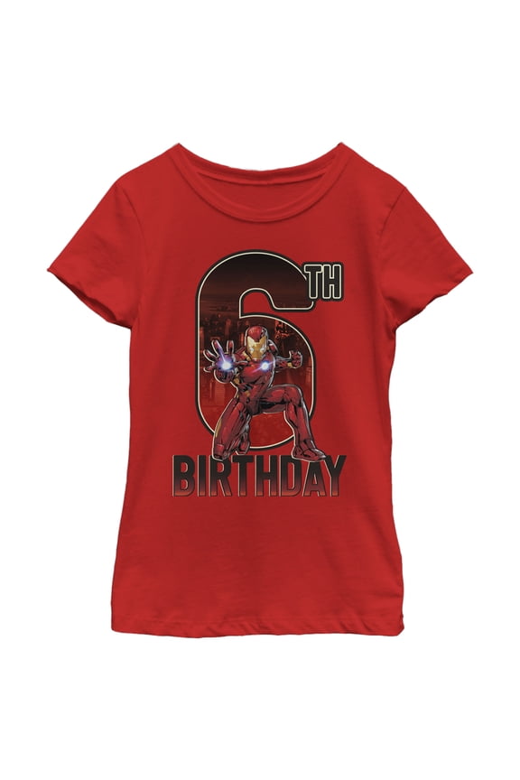 Girl's Marvel Iron Man 6th Birthday Action Pose Graphic Tee Red Small