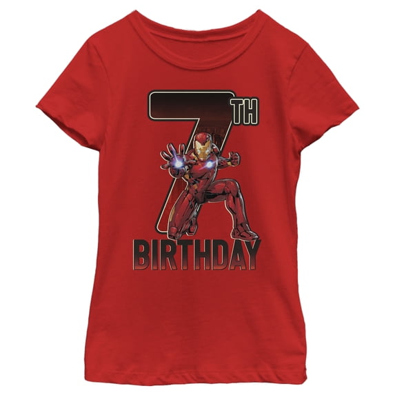 Girl's Marvel Iron Man 7th Birthday Action Pose Graphic Tee Red Large