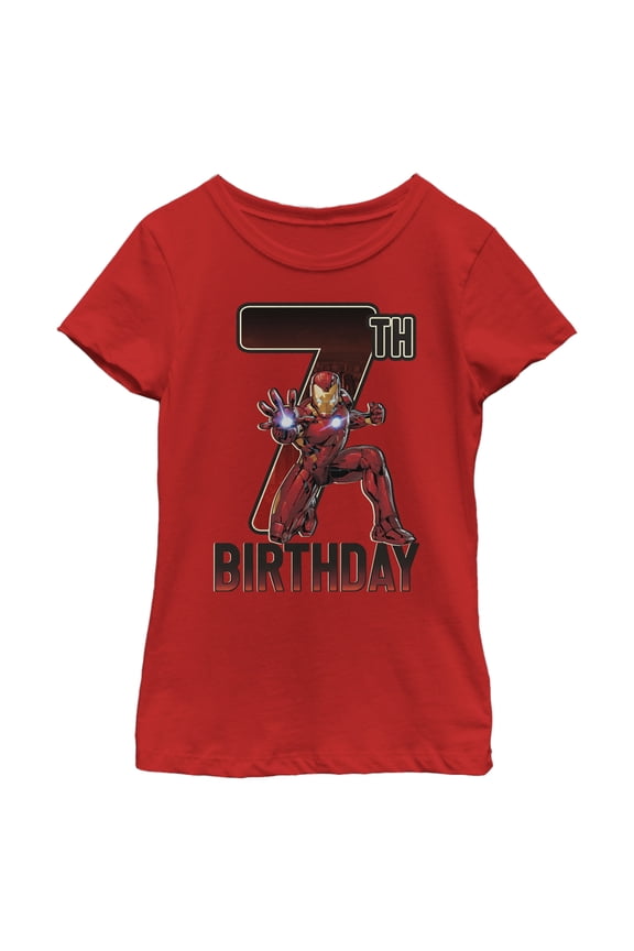 Girl's Marvel Iron Man 7th Birthday Action Pose Graphic Tee Red Large