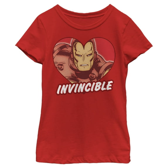 Girl's Marvel Iron Man Invincible Valentine Heart Graphic Tee Red X Large