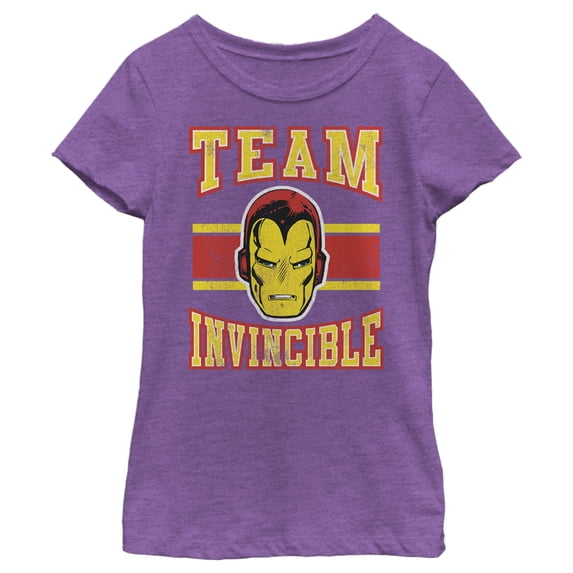 Girl's Marvel Iron Man Team Invincilbe Graphic Tee Purple Berry Small