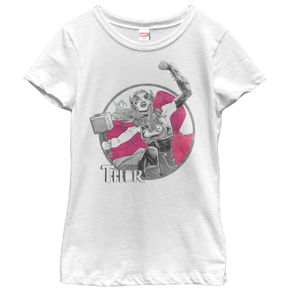 Girl's Marvel Jane Foster Thor Hammer Graphic Tee White Small