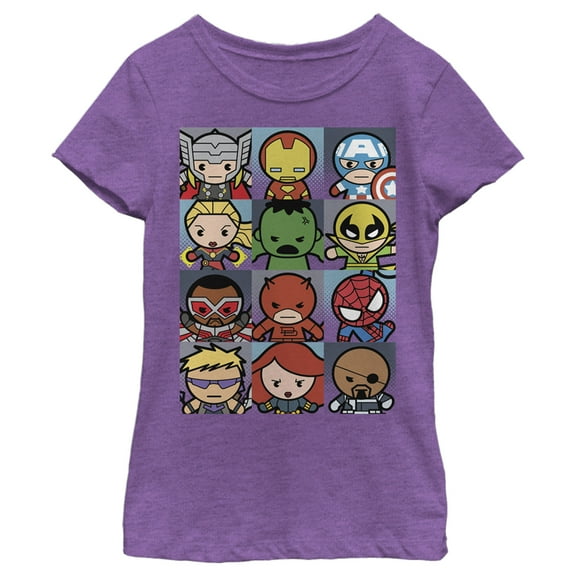 Girl's Marvel Kawaii Cute Cartoon Hero Squares  Graphic Tee Purple Berry X Large