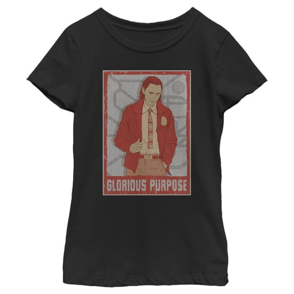 Girl's Marvel Loki Glorious Purpose Drawing  Graphic Tee Black X Small