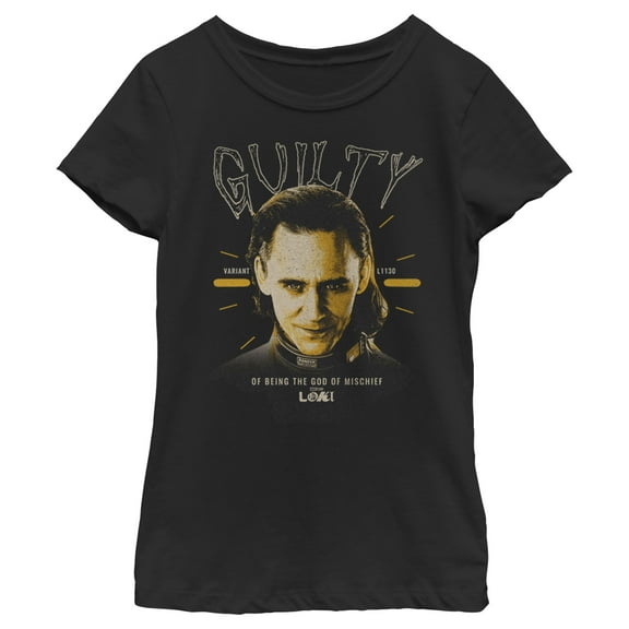 Girl's Marvel Loki Guilty Graphic Tee Black Small