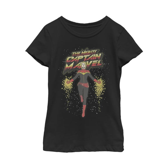 Girl's Marvel Mighty Captain Explosive  Graphic Tee Black Medium