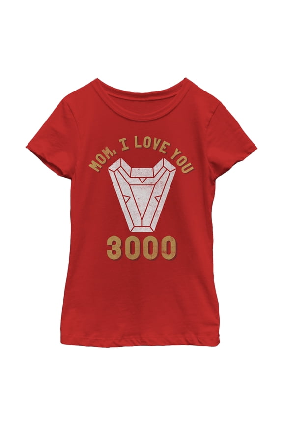 Girl's Marvel Mom I Love You 3000 Iron Man Arc Reactor Graphic Tee Red X Large
