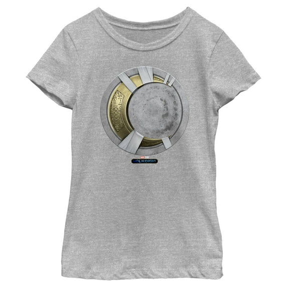 Girl's Marvel: Moon Knight Gold Mummy Wrapped Crescent Moon Emblem Graphic Tee Athletic Heather Medium