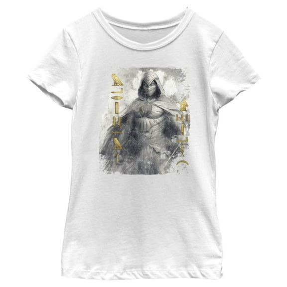 Girl's Marvel: Moon Knight Golden Hieroglyphs Portrait Sketch  Graphic Tee White X Large