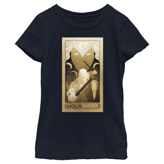Girl's Marvel: Moon Knight Hieroglyph Poster  Graphic Tee Navy Blue Large