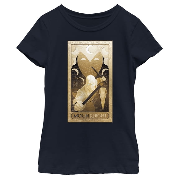 Girl's Marvel: Moon Knight Hieroglyph Poster Graphic Tee Navy Blue X Small