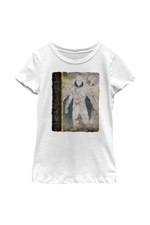 Girl's Marvel: Moon Knight Hierographic Superhero Profile Sketch Graphic Tee White X Large